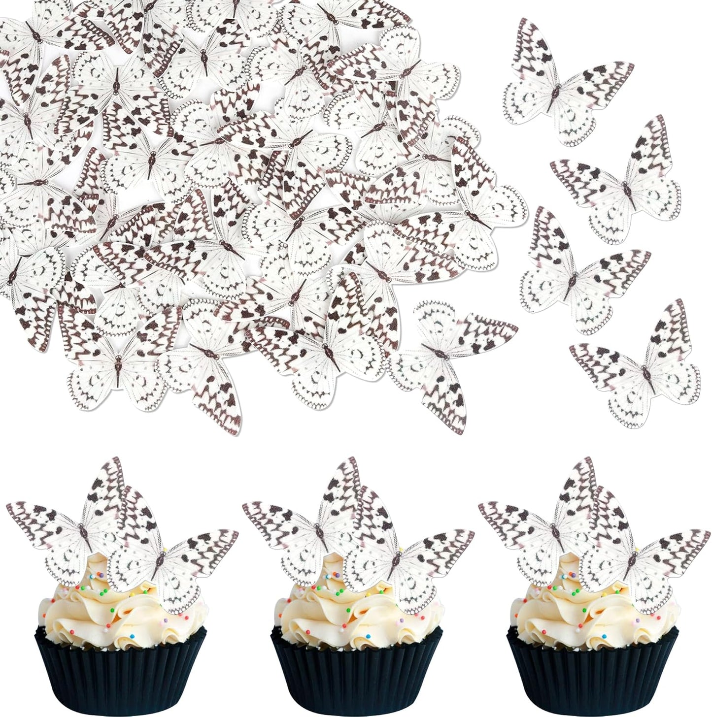 48 PCS Wafer Paper Cupcake Toppers - Edible Butterfly Cupcake Picks & Decorations for Butterfly Theme Baby Shower & Kids Birthday Party Cake Decorations - Brown