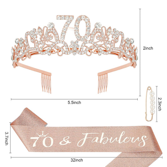 Semato 70th Birthday Decorations - 70th Birthday Sash and Crown Kit for Women Birthday Gifts for Women Party Supplies and Favors