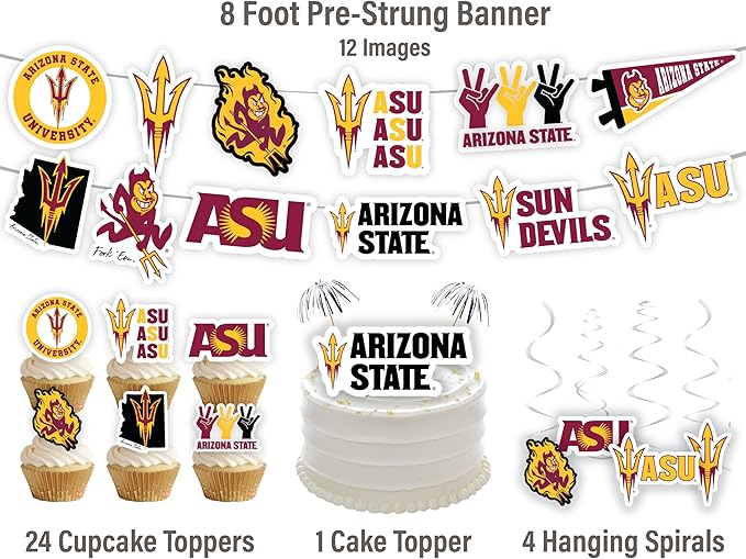 Arizona State Party Supplies for Football, Birthday Gift, Graduation Party Banner and Cake Toppers (42 Pieces) (Arizona State Sun Devils)