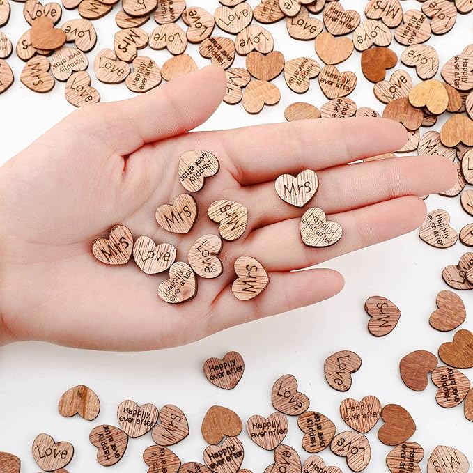 Blulu 1000 Pcs Small Wooden Heart Confetti for Craft Rustic Wedding Table Love Heart Centerpieces Decorations Mr Mrs Love Cake Decoration Gift for DIY Wedding Party Table Cake(Romantic Style)