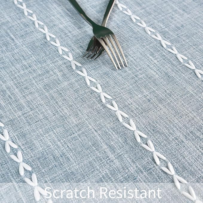 Zobesta Linen Table Cloth Blue Tablecloth Rectangle 120 x 53 Inch, Washable Cotton Farmhouse Soft Boho Blue Stripe Tablecloth for Party, Holiday, Picnic, Dining, Outdoor