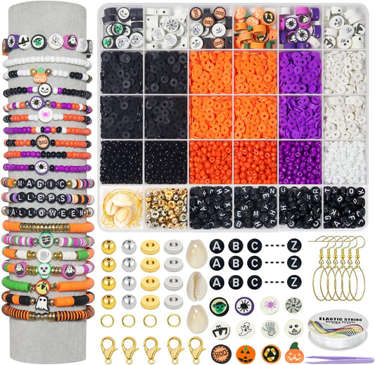YMSDZHL 3300+PCS Clay Beads Bracelet Making Kit,Halloween DIY Flat Preppy Beads for Friendship Jewelry Making,Polymer Heishi Beads with Charms Gifts for Teen Girls Crafts for Ages 4-12