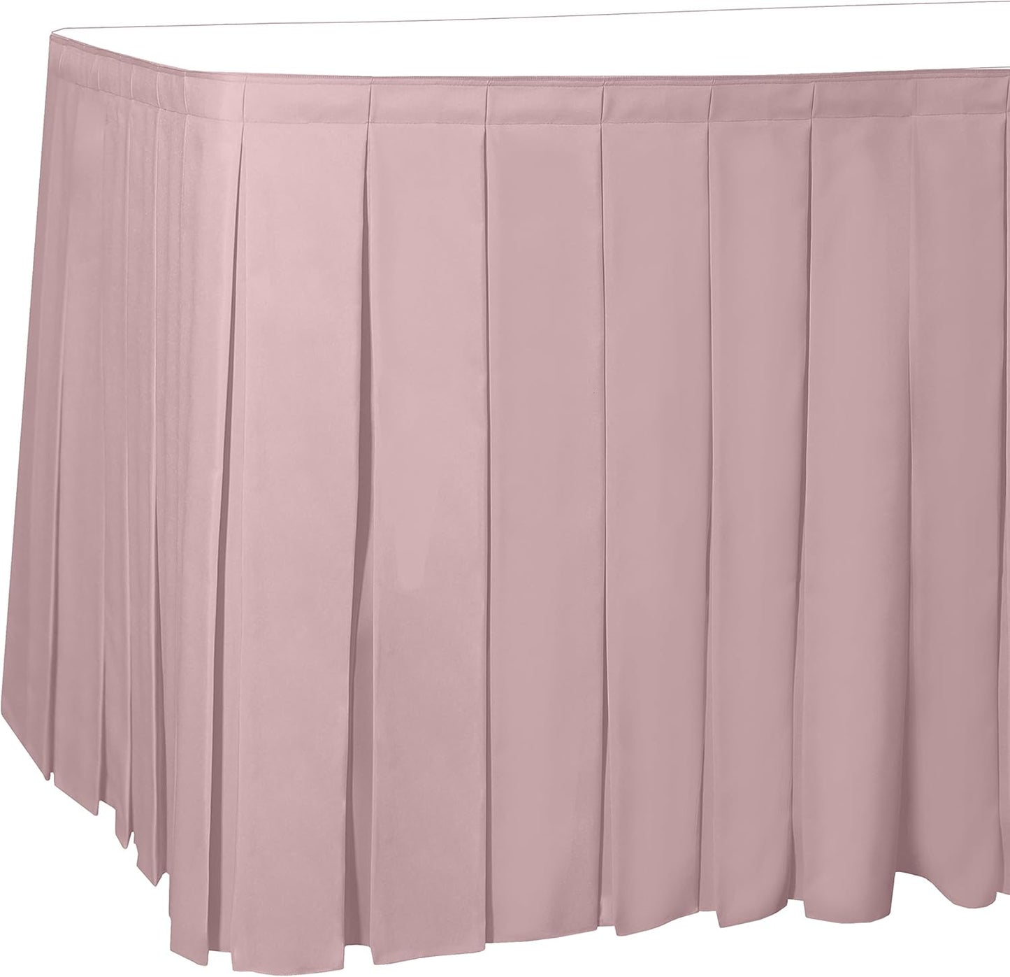 Ultimate Textile Pleat Polyester Fabric Table Skirt - Machine Washable, Flame Resistant, Cut & Sewn in NJ, Desk Skirt - Light Pink, 21' Box Pleat x 42" h