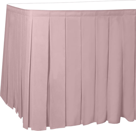Ultimate Textile Pleat Polyester Fabric Table Skirt - Machine Washable, Flame Resistant, Cut & Sewn in NJ, Desk Skirt - Light Pink, 14' Box Pleat x 42" h