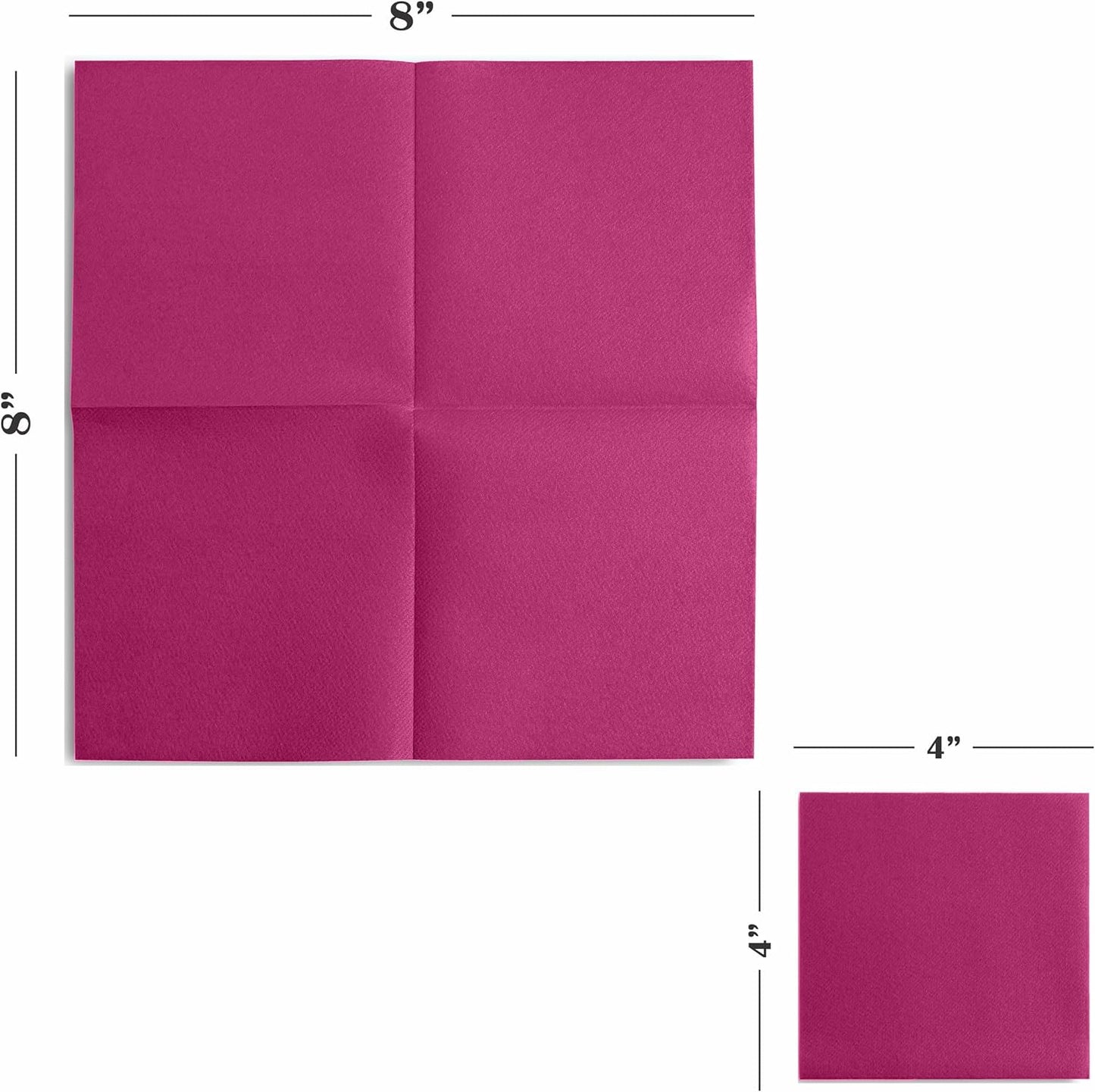 Disposable Fuschsia Cocktail Napkins Paper - 4" x 4" High-End Linen-Like Beverage Party Square Paper Napkin Pack for Bar, Cafe, Restaurant, Christmas, Birthday, Wedding, Baby Shower - 100 Count