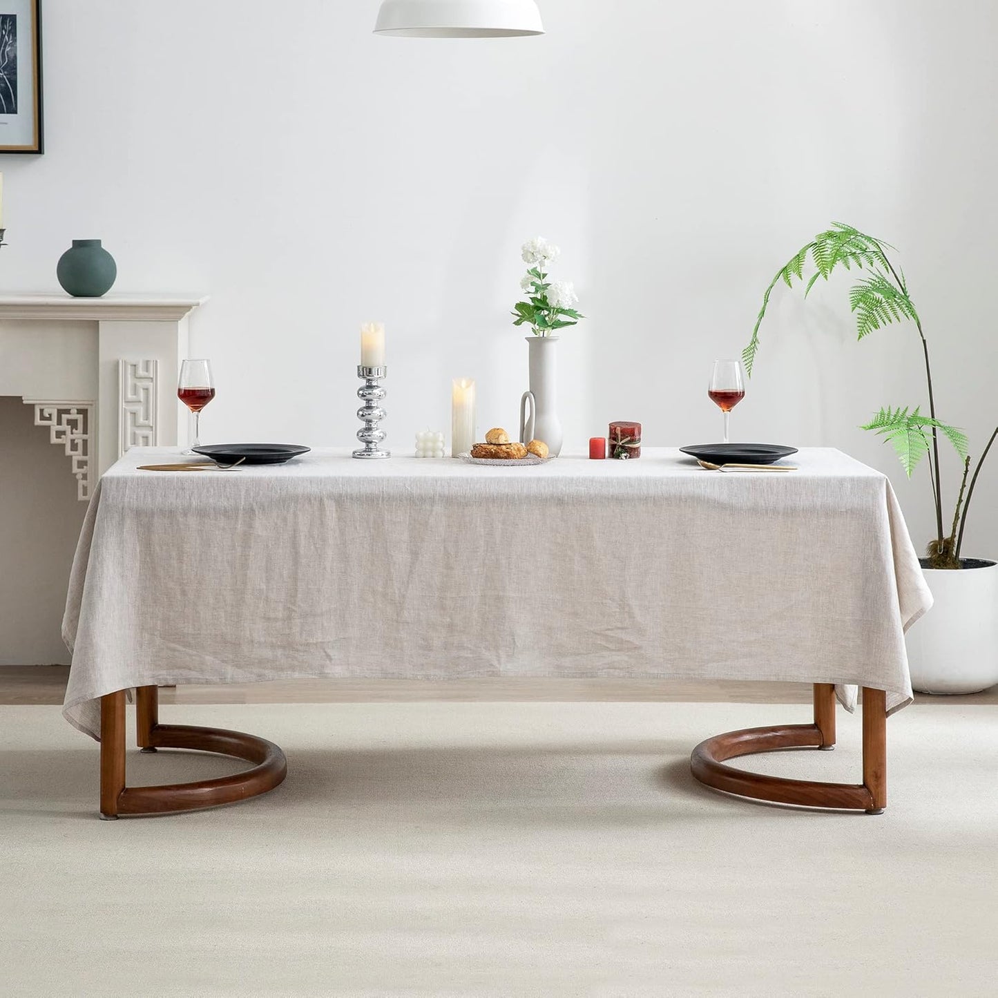 EVERLY100% Pure Linen Rectangle Tablecloths 144Lx60WInch for Dining,Buffet Parties,Picnic,Events,Weddings and Restaurants,Decorative Halloween,Thanksgiving Machine Washable Tablecloths-Natural Linen