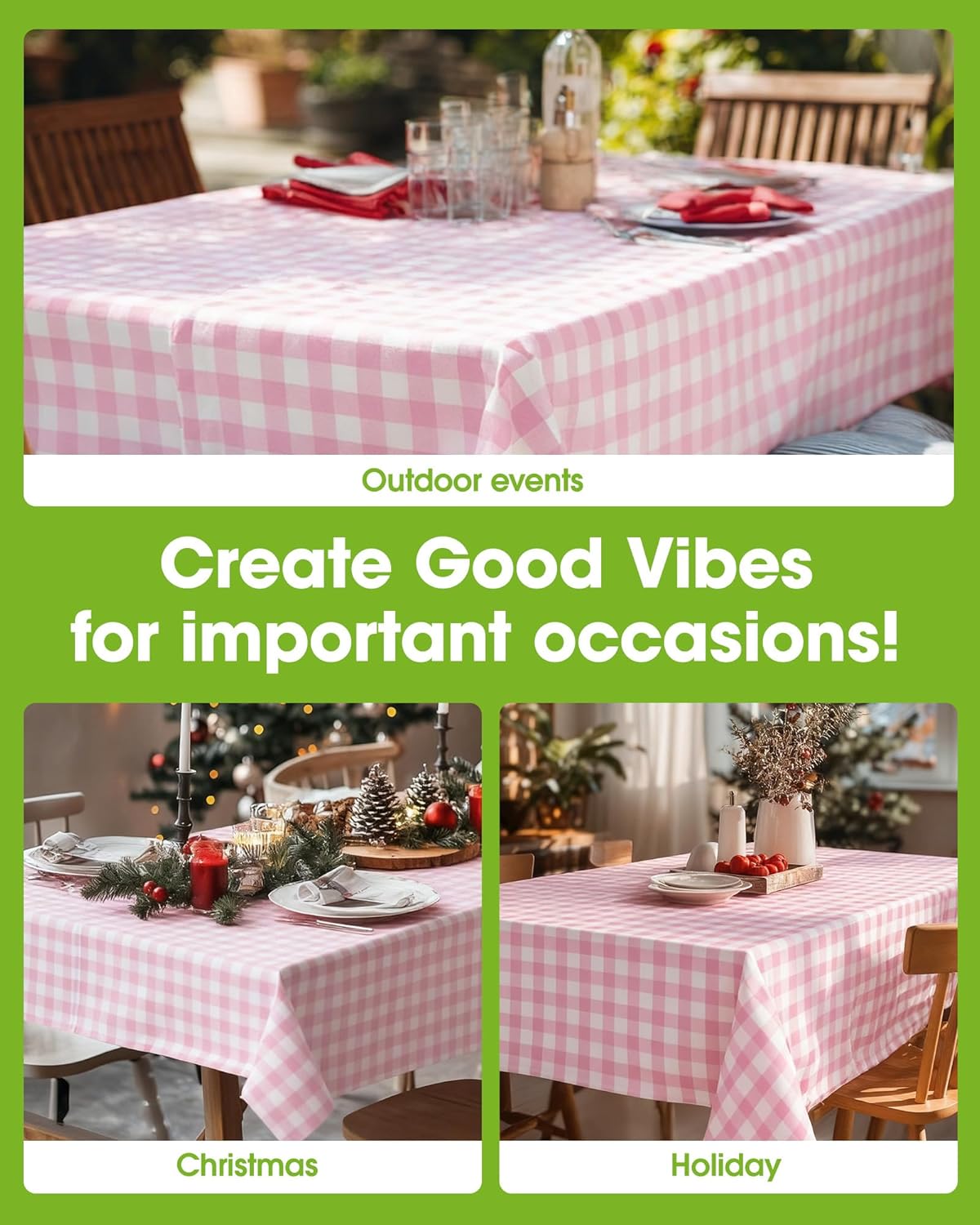 Pureegg Plastic Table Cloth Disposable 10 Pack, 54 x 108 Inch Table Cloths, Party, Picnic, Decorative Gingham Tablecloths, Rectangle, Pink and White Checkered Cover, Leakproof & Sturdy, Pink Plaid