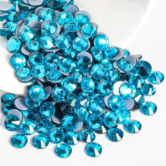 Beadsland Hotfix Rhinestones, 2880pcs Flatback Crystal Rhinestones for Crafts Clothes DIY Decorations, Indicolite, SS10, 2.7-2.9mm