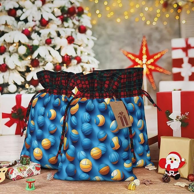 PULaif Blue Volleyball Christmas Drawstring Gift Bags, Large Size Christmas Bags For Gifts Party Favors, Xmas Gift Bags