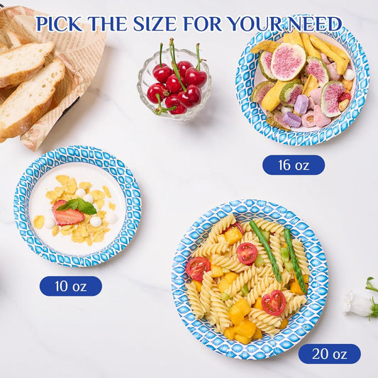 MUCHII 300 Count Paper Bowls 10 Oz Disposable Bowls, Printed Soak Proof Small Bowls for Snacks, Dessert, And Light Lunch Meals