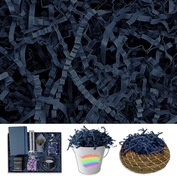 Tisspoms Deep Navy Blue Crinkle Cut Paper Shred Filler, 2 LB Basket Filler Shredded Paper, Confetti Stuffing for Basket Filling, Halloween, Christmas, Birthdays, Gift Wrapping, Stuffer Party Supplies