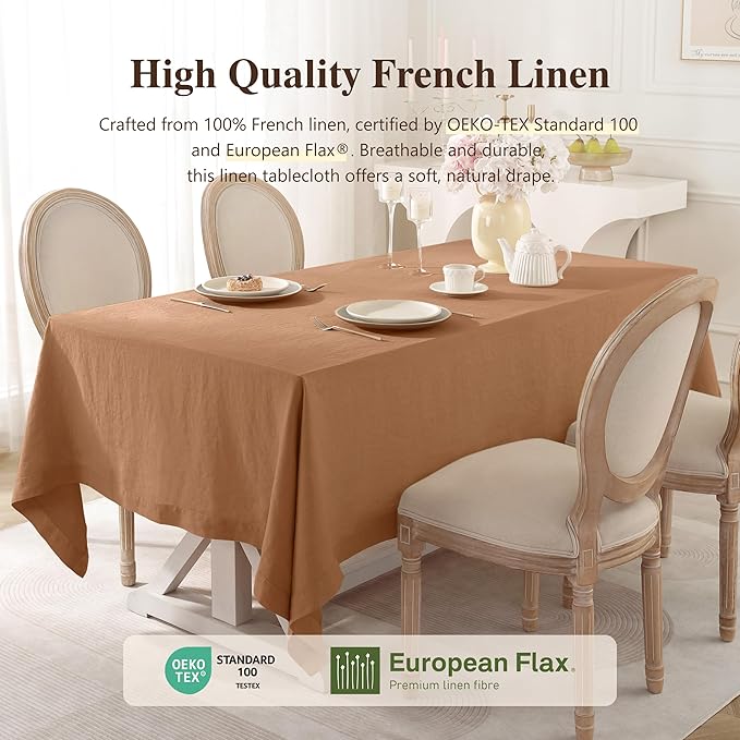 Linen World Linen Tablecloth,100% French Linen Beige Tablecloth 108" x 60" Inch,Washable Rectangular Tablecloth for Dining,Outdoor,Weddings and Restaurants,Decorative Thanksgiving Christmas