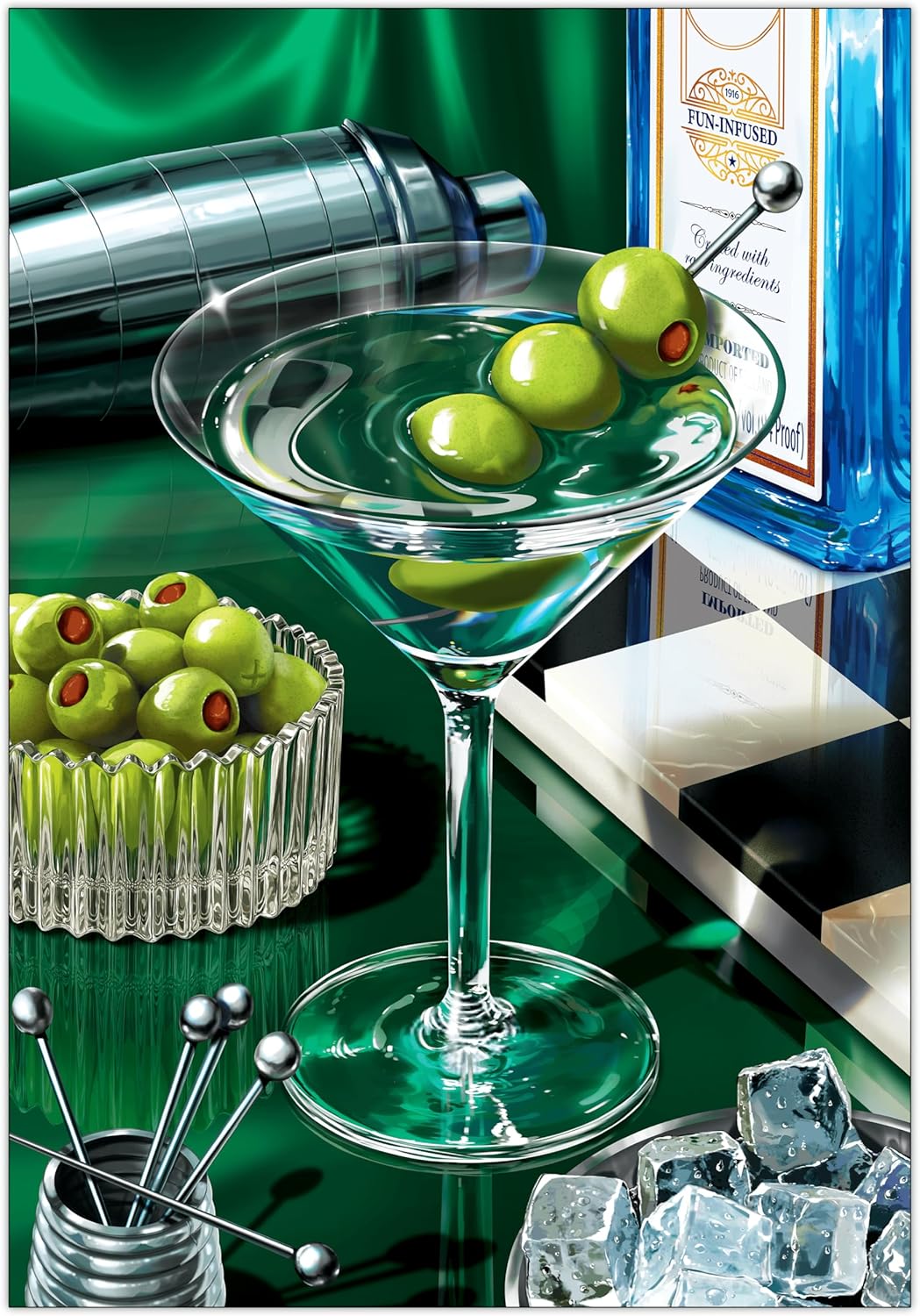 Jigsaw Puzzle 1000 Pieces - The Classic Martini, Cocktail Puzzle for Adults with Full-Size Poster, Vibrant Art, Brain-Boosting Fun for Adults, Gifts for Cocktail Lovers, Finished Size 27.5" x 19.5"