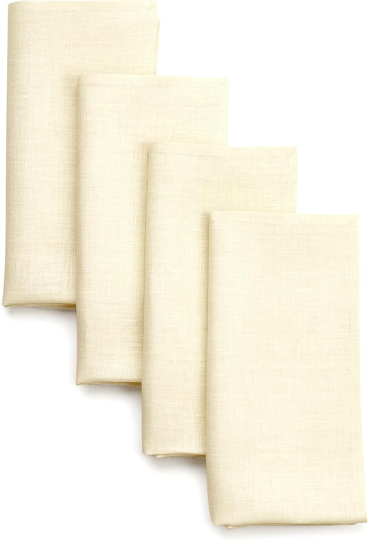 D'Moksha Homes Cream Linen Napkins 18 x 18 Inch - 100% Pure Linen Cloth Washable Dinner Napkins Set of 4 for Fall, Thanksgiving, Christmas, Holiday