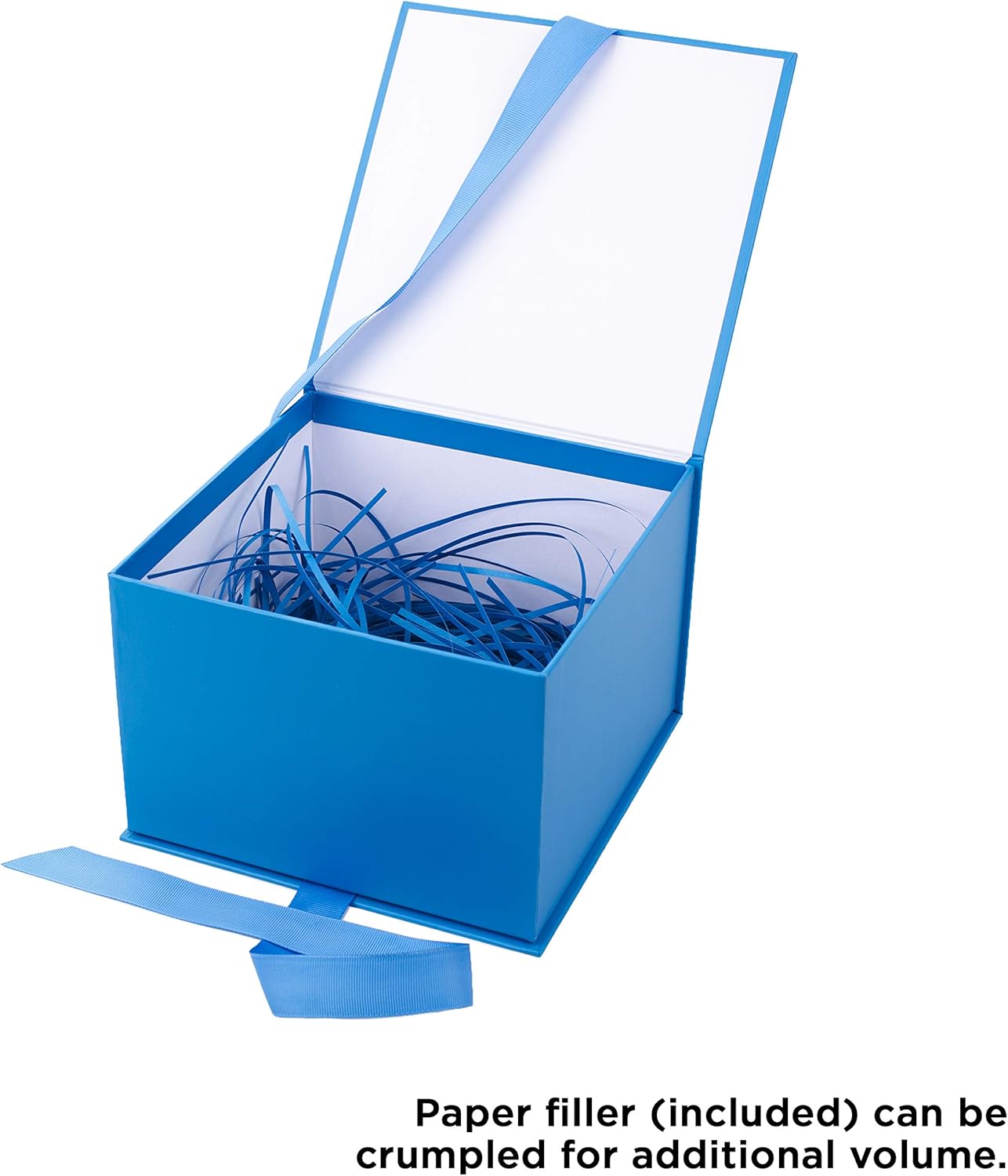 Hallmark Medium Gift Box with Lid and Shredded Paper Fill (Blue 7 inch Box) for Birthdays, Graduations, Anniversaries, Father's Day, Christmas, Valentine's Day, All Occasion