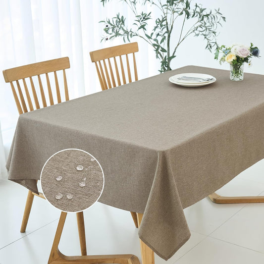maxmill Linen Textured Rectangular Tablecloth Water Resistant Wrinkle Free Spill-Proof Stain Proof Table Cloth for Dining Room Decoration, Banquet Party Wedding Holiday Dinner, 52 x 84 Inch, Mocha