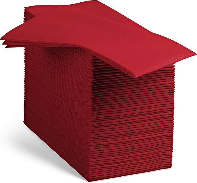 100 Linen-Feel Burgundy Paper Napkins - Decorative Cloth-Like Burgundy Dinner Napkins - Soft And Absorbent. For Kitchen, Party, Wedding, Bathroom Or Any Occasion