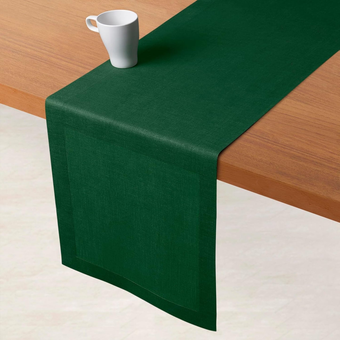 D'Moksha Homes Linen Forest Green Table Runner 72 Inches Long - 100% Pure Linen 14 x 72 Inch Table Runner for Dining, Fall, Autumn and Halloween - Machine Washable