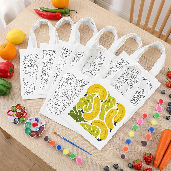 Aliceset 16 Pcs Color Your Own Bag Canvas Tote Bag for Painting 7.9'' x 8.6'' Mini Doodle DIY Craft Gift Reusable Cotton Bulk