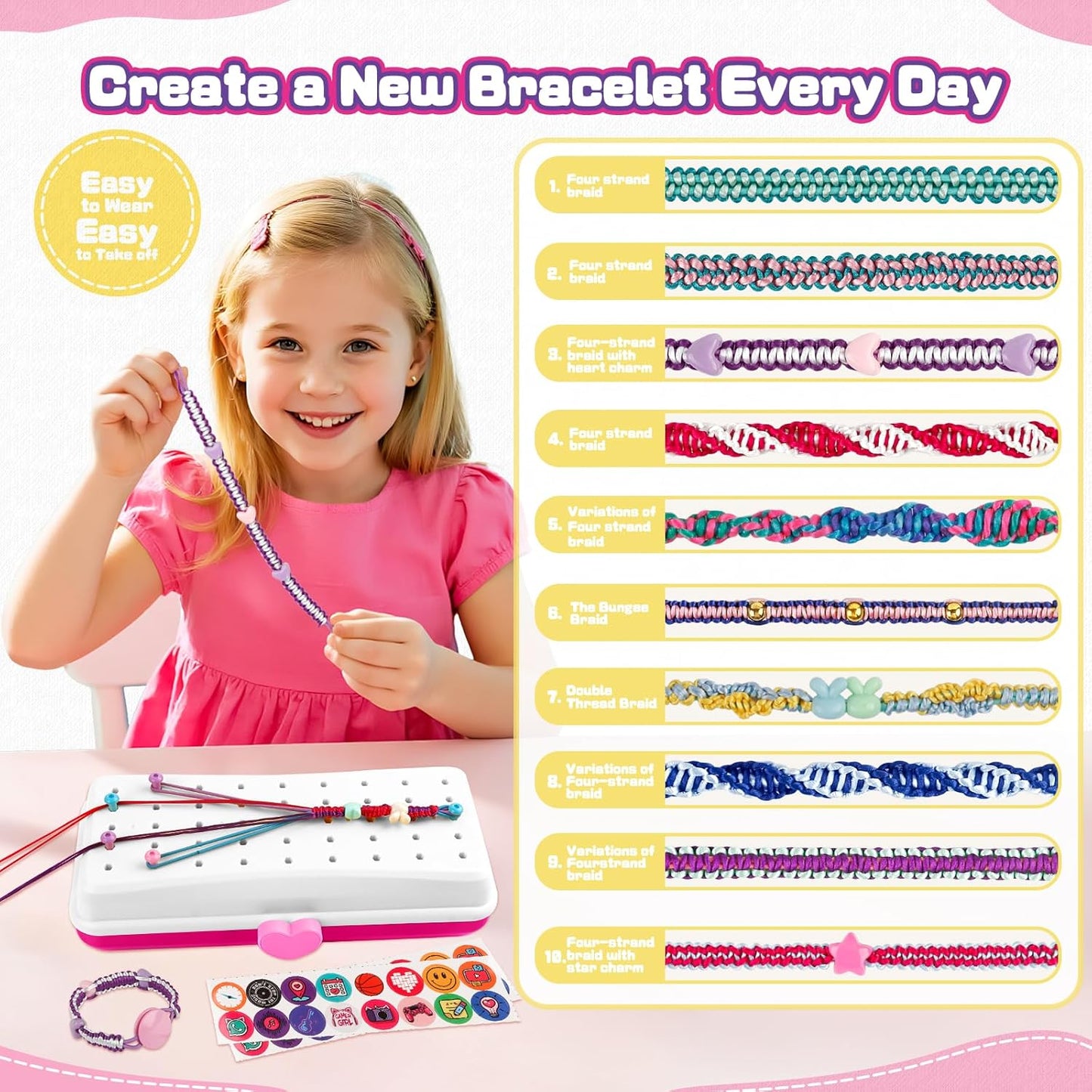 Cmiolacuna Friendship Bracelet Making Kit for Girls, 3-Layer Storage Box Arts and Crafts Bracelets Jewelry String Maker Kit Ages 8-12,Best Christmas Birthday Gift for Girls 6 7 8 9 10 11 12 Year Old