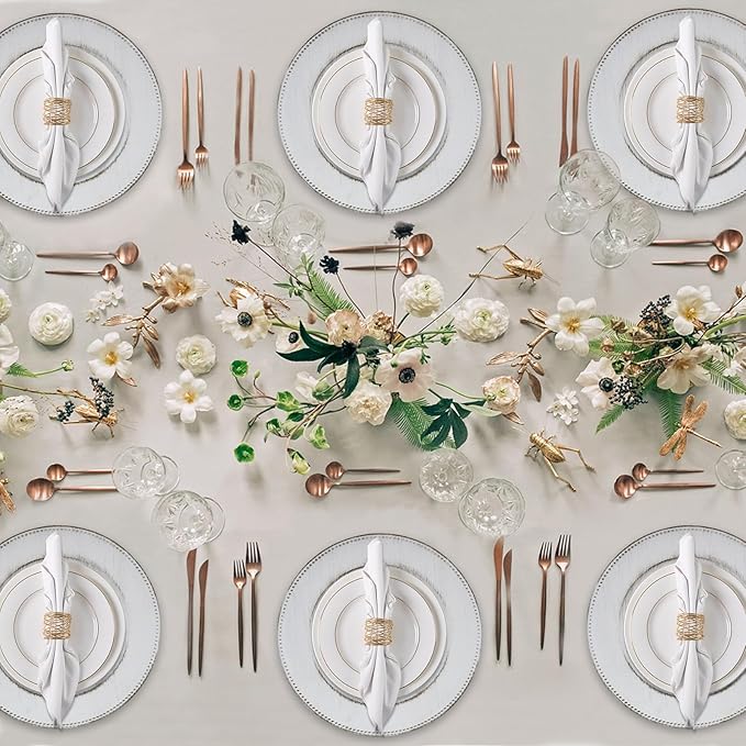 MAONAME 13" Round Charger Plates Set of 12, Antique White Plate Chargers, Plastic Charger for Dinner Plates, Beaded Table Chargers for Wedding, Party
