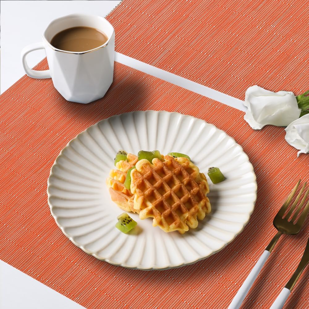 homEdge PVC Placemat, 4 PCS of Non-Slip Heat Resistant Place Mats, Washable Vinyl Placemats, Orange