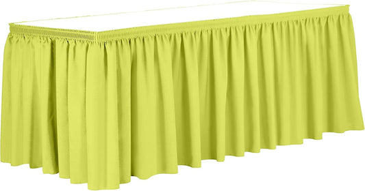 Ultimate Textile Pleat Polyester Fabric Table Skirt - Machine Washable, Flame Resistant, Cut & Sewn in NJ, Desk Skirt - Lemon, 21' Shirred Pleat x 42" h