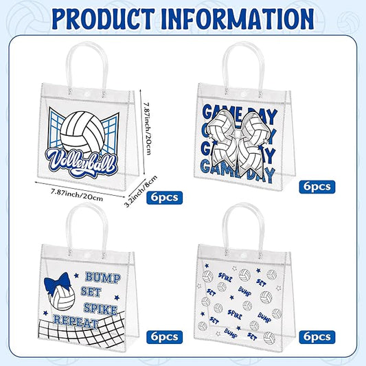 H1vojoxo Volleyball Goodie Gift Bags - 24PCS Volleyball Clear PVC Gift Bags for Team with Handle Bulk Reusable Sport Party Favors Team Birthday Gifts Bag Treat Snack Bag End of Season Gifts Bag