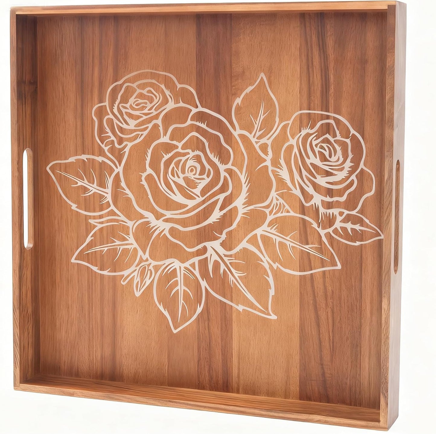 Ottoman Tray with Handles, 20 Inches Acacia Wood Serving Tray, Extra Large Tray for Ottoman Decorative Trays Serving for Living Room for Decorative, Coffee Table, Breakfast in Bed, Appetizers