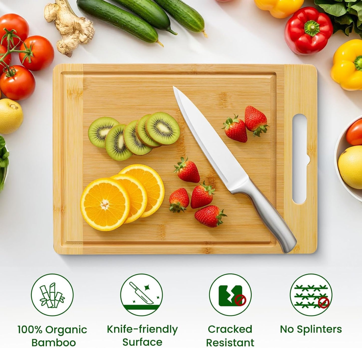 Kikcoin Mom Birthday Gifts - Bamboo Cutting Boards for Kitchen, Mothers Day Cutting Board Gift from Daughter Son, Thanksgiving Christmas Gifts for New Mom, Large Cutting Board 13.8" X 9.8"
