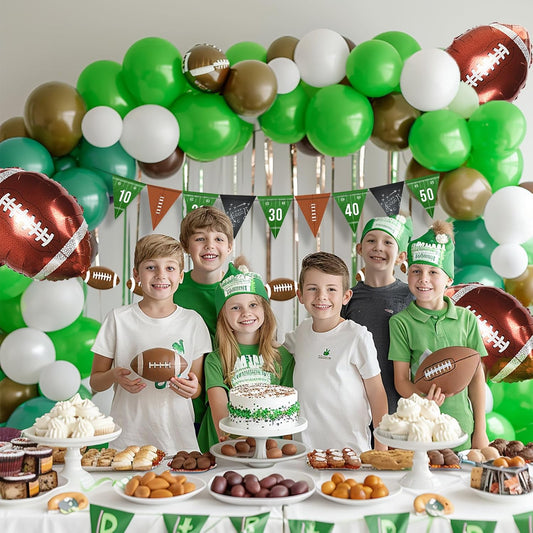 Football Brown Green White Balloon garland arch Kit 110 PCS with foil balloons and banner for Boy 2nd down football baby shower birthday party 2025 super sports Touch down theme decorations