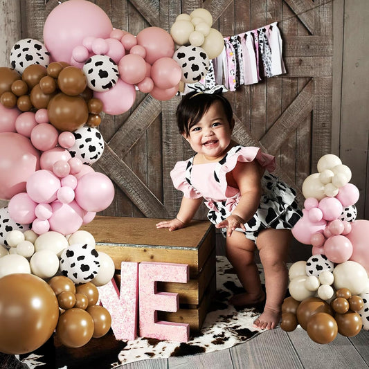 Cowgirl Dusty Pink Cow Balloon Garland Arch Kit, Light Pink Brown Sand White Balloons for Cowgirl Baby Shower Birthday Western Theme Party Decoration