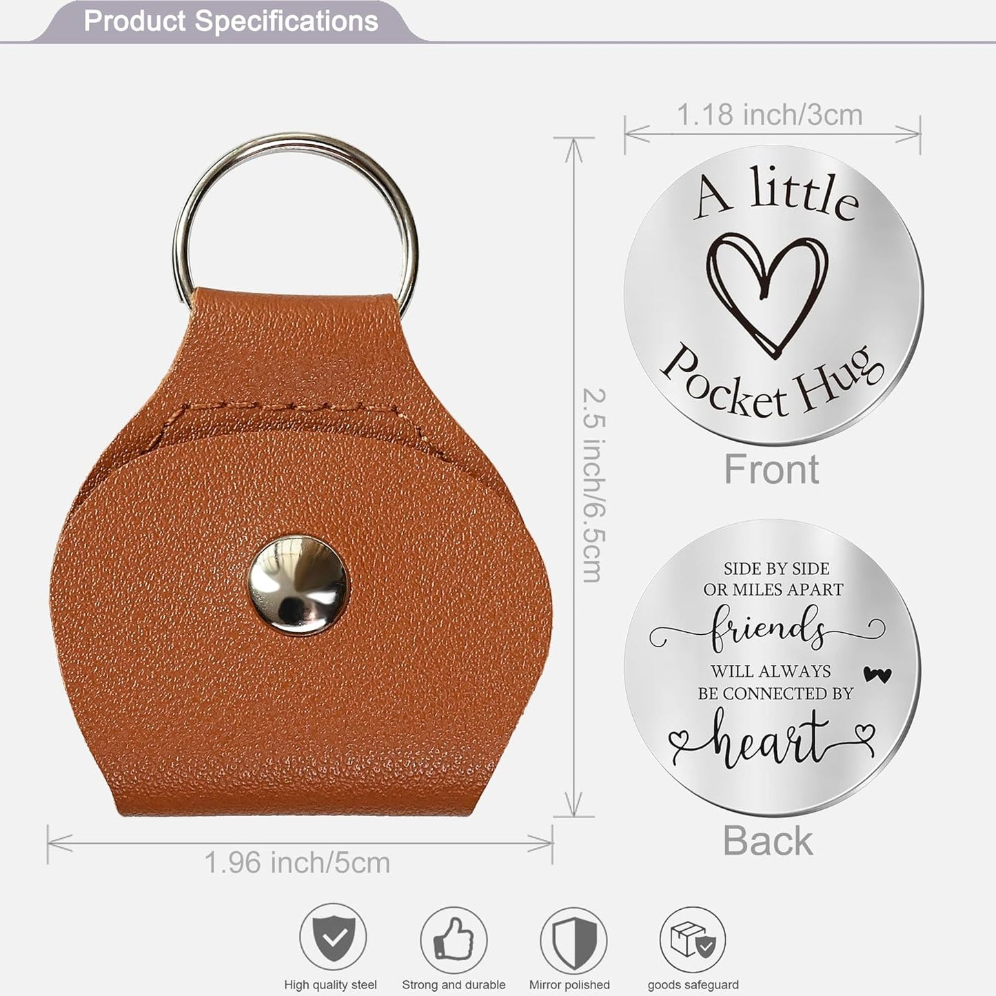 OUMILAN Pocket Hug Token Gifts for Men Boyfriend Girlfriend Inspirational Gift for Son Daughter Brother with Leather Keychain