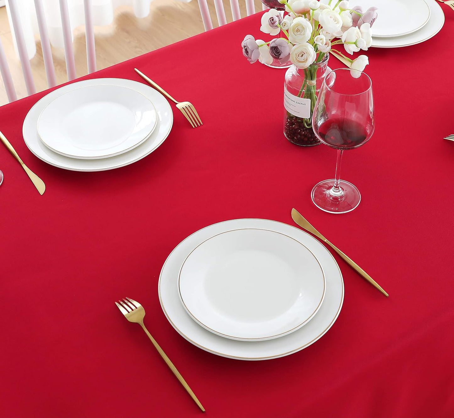 FOLINS&HOME Red Square Tablecloth 54 x 54 Wrinkle Free Waterproof Polyester Table Cloths, Spillproof Heavy Duty and Washable Table Cover for Party, Banquet, Indoor and Outdoor-Rectangle/Oblong