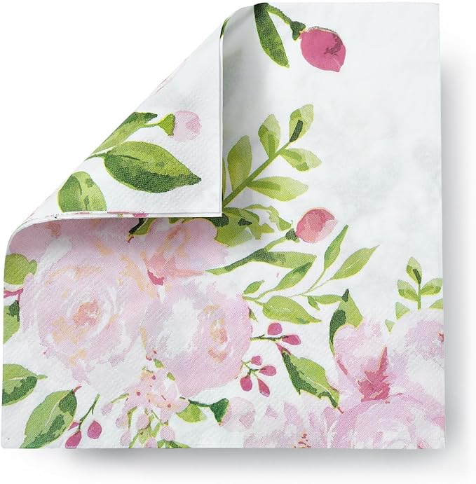 Vintage Floral Party Supplies, White Paper Napkins (6.5 x 6.5 In, 150 Pack)