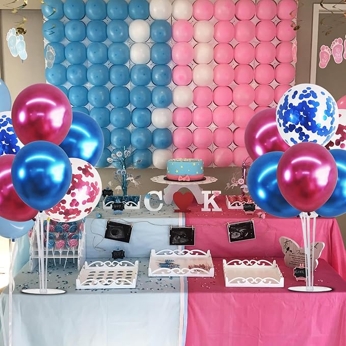 TONIFUL 4 Set Metallic Blue and Rose Red Balloon Stand Centerpiece Table Decorations for Baby Shower Wedding Engagement Bridal Shower Anniversary Mother's Day Birthday Party Decorations