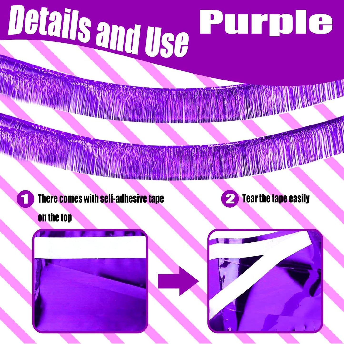 6 Pack 10 Feet Foil Fringe Garland Metallic Tinsel Streamers Banner Wall Hanging Curtain Backdrop Banner for Parade Floats, Thanksgiving, Christmas, Birthday, Halloween Party Decorations(Purple)