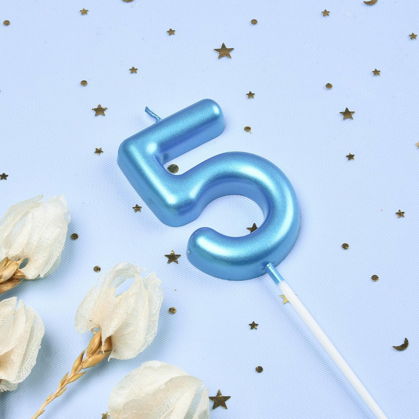 PHD CAKE 2.76 inch Classical Blue 5 Number Birthday Candles, Blue Number Candles, Cake Number Candles, Party Celebration