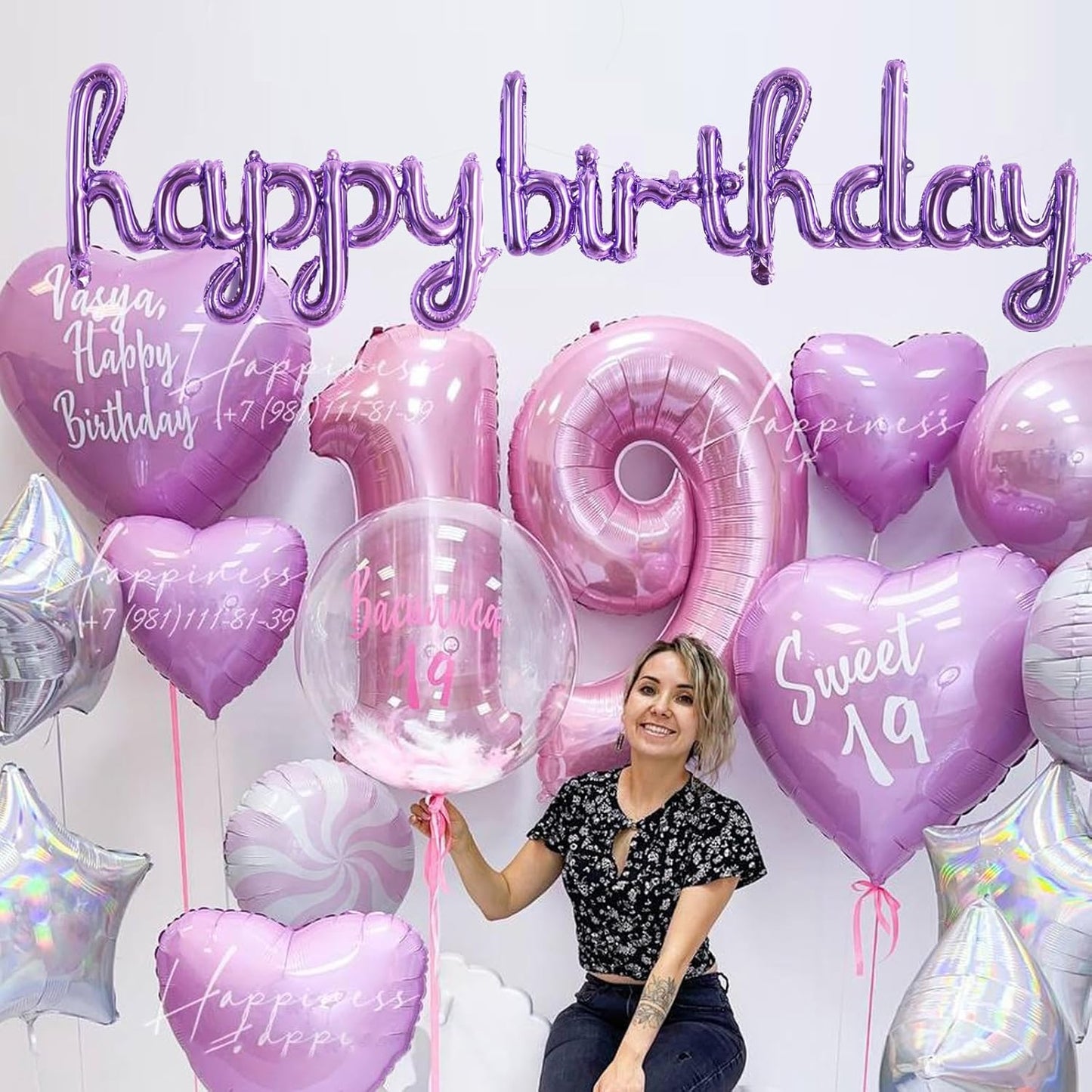 TONIFUL Purple Happy Birthday Balloons 16 Inch Purple Mylar Foil Script/Cursive Letters Balloons Sign Banner Reusable Material for Girls Boys Kids & Adults Birthday Decorations