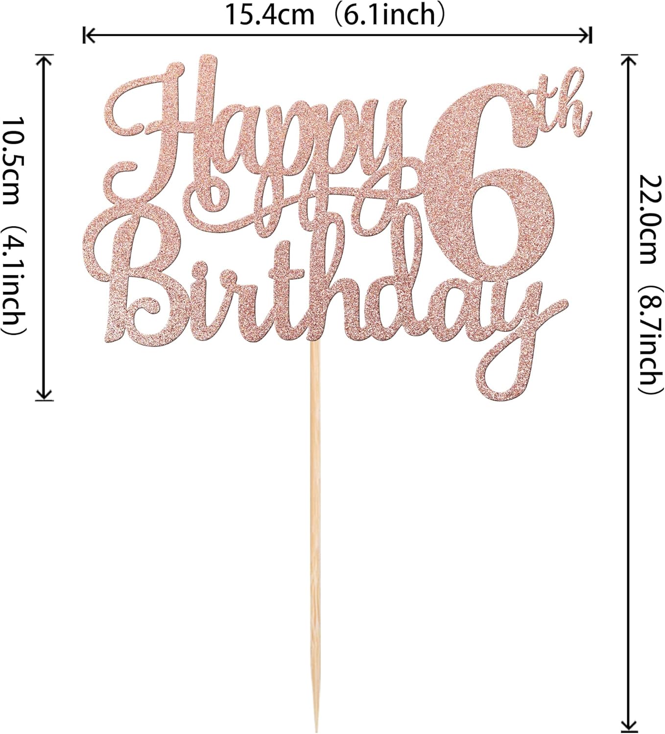 1 PCS Happy 6th Birthday Cake Topper Glitter Cheers to 6 Years Cake Pick Number 6 Fabulous Cake Decoration for 6th Birthday Party Decorations Supplies Rose Gold