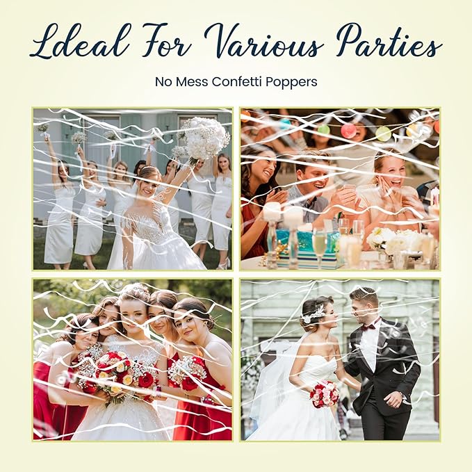 100pack No Mess Streamers,Romantic White Confetti Poppers for Wedding Toss,Hand Throw Party Poppers For Engagement Birthday Party,Graduation,Christmas,New year Celebrations(White,100pcs)