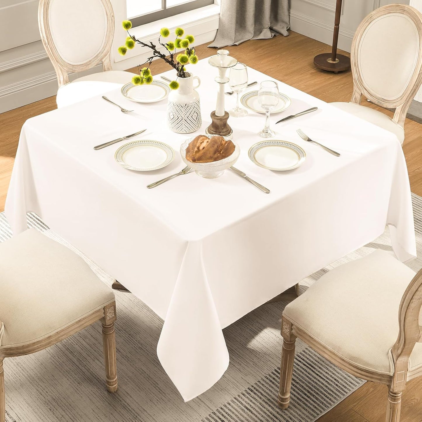 Square Tablecloth 52 x 52 Inch White 10 Pack Tablecloths Stain-Wrinkle Resistant Washable Polyester Table Cloths for Holiday, Buffet Parties, and Weddinge