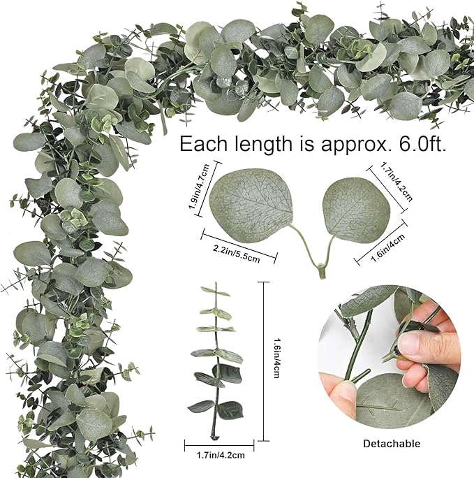 Dolicer 10 Packs 6FT Artificial Eucalyptus Garland, Faux Greenery Garland Hanging Fake Silver Dollar Eucalyptus Leaves Vines for Wedding Backdrop Arch Table Wall Party Home Decor
