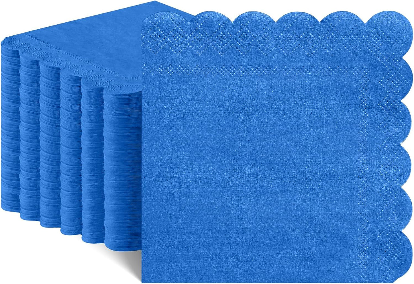 120 Pcs Royal Blue Napkins, Scalloped Blue Cocktail Napkins Disposable Beverage Dessert Napkin Patriotic Paper Napkin for Bar Birthday Baby Shower, 5 x 5 Inch