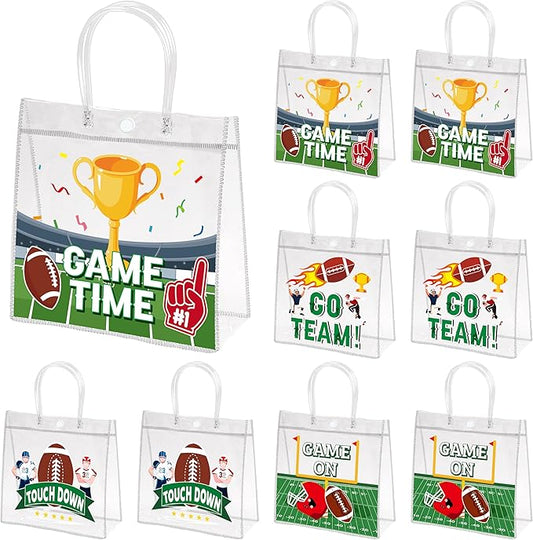 H1vojoxo Football Party Gift Bags - 24PCS Football Clear PVC Gift Bags with Handle Reusable Rugby Sports Goodie Bag for Boys Birthday Rugby Tote Bag for Snack Large Candy Treat Ball Themed Party Favor