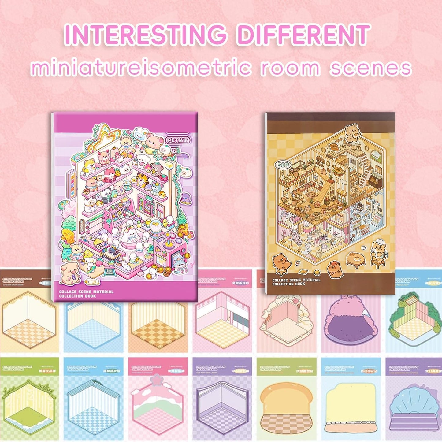 DIY Sticker Scenes for Adults Kids, Sticker therapyCollection Book Stress Relief Pass The Time,Make Your Own House Miniature Cute Cartoon Animal Isometric Scene