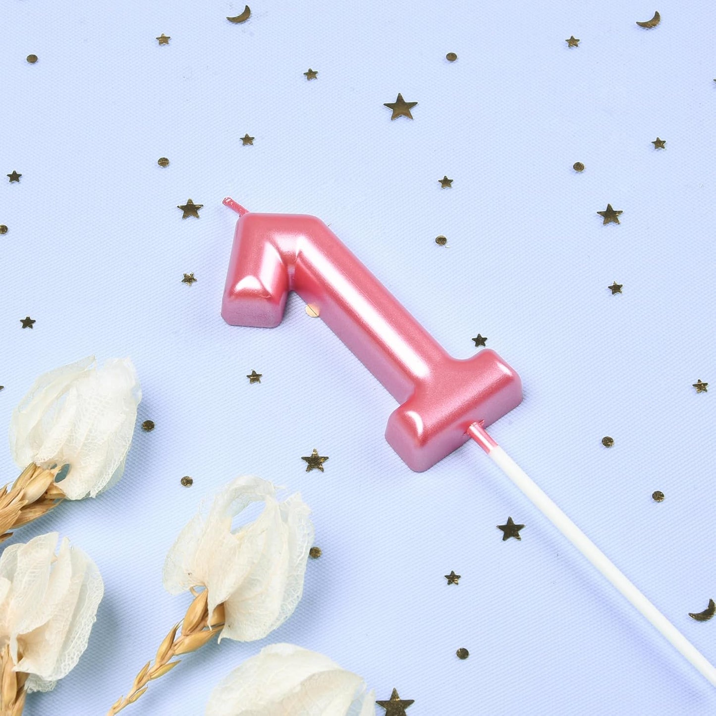 PHD CAKE 2.76 inch Classical Pink 1 Number Birthday Candles, Pink Number Candles, Cake Number Candles, Party Celebration