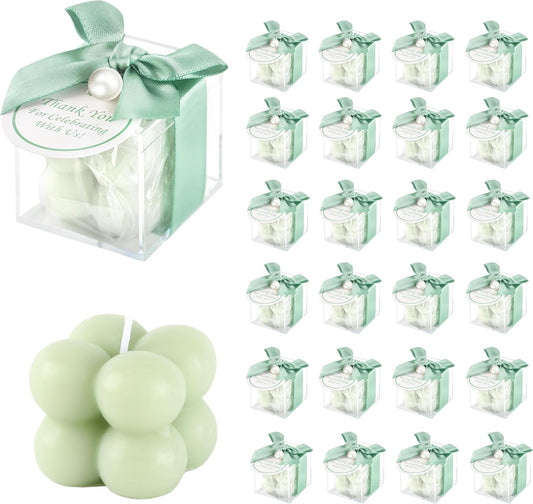 ACITHGL 30 Sets Fully Assembled Small Bubble Candle Party Favors for Guests Bulk Bridal Showers Favors Candles with Stylish Ribbons Thank You Cards Gifts (Green)