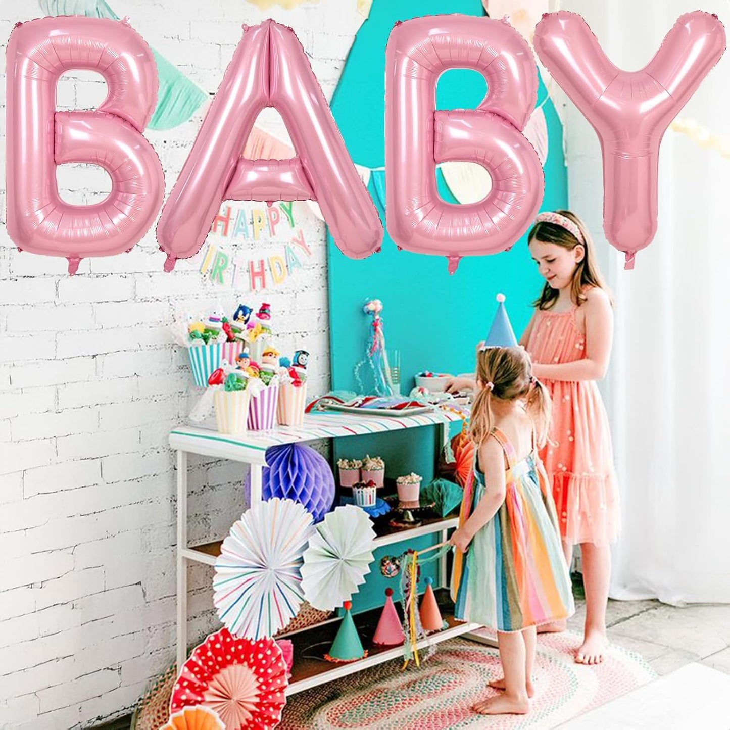 40 Inch Pastel BABY Balloon for Girls Baby Shower, Large Light Pink Foil Balloons Letters, Pearl Pink Mylar Alphabet Balloon Banner Sign for Gender Reveal Backdrop Party Decorations