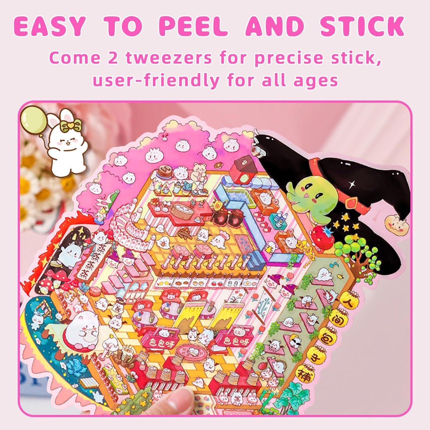 DIY Sticker Scenes for Adults Kids, Sticker Therapy Collection Book Stress Relief Pass The Time,Large Size Make Your Own House Miniature Cute Cartoon Animal Isometric Scene